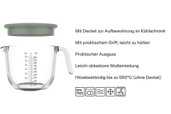 Mepal Messbecher Chef It Glas 1000 ml mit Deckel - Nordic sage Outlet