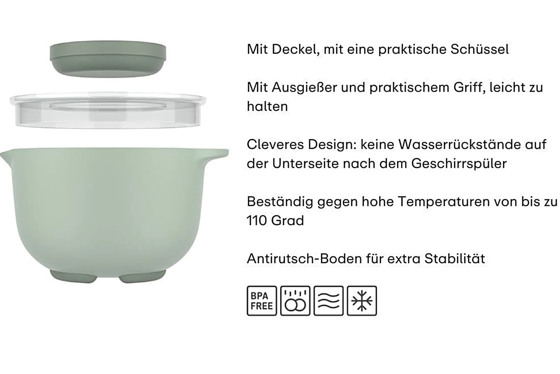 Mepal Rührschüssel Chef It 3000 ml mit Spritzdeckel - Nordic sage Sale