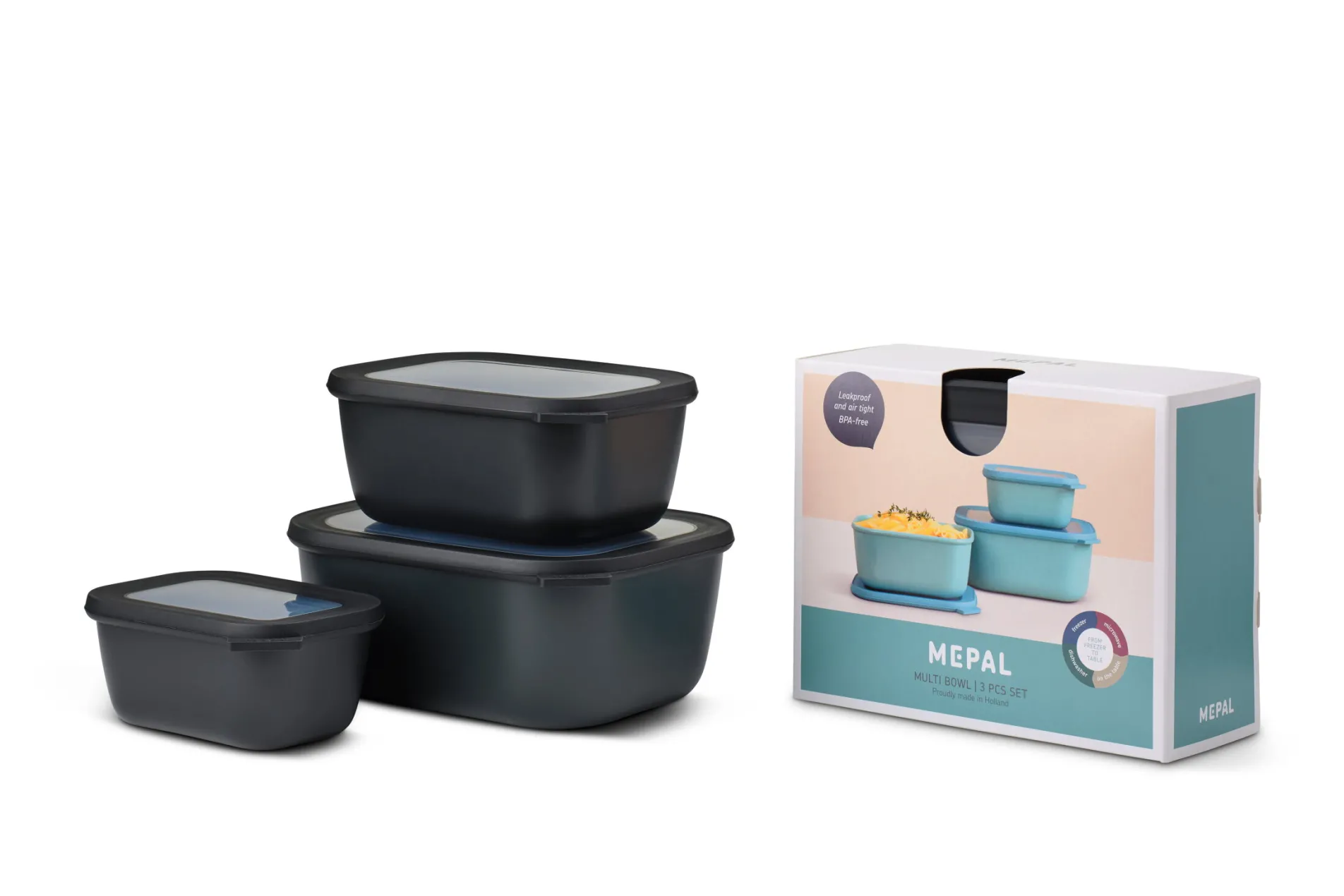 Mepal Set Multischüssel Cirqula rechteckig hoch 3-teilig (750+1500+3000 ml) - Nordic black Discount