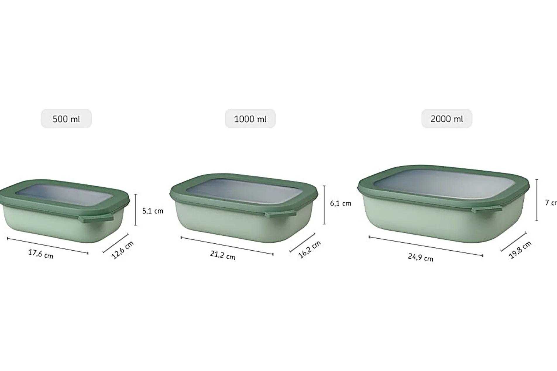 Mepal Set Multischüssel Cirqula rechteckig flach 3-teilig (500+1000+2000 ml) - Nordic blue