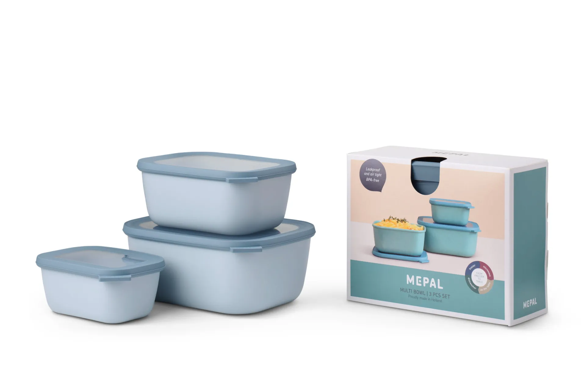 Mepal Set Multischüssel Cirqula rechteckig hoch 3-teilig (750+1500+3000 ml) - Nordic blue Outlet