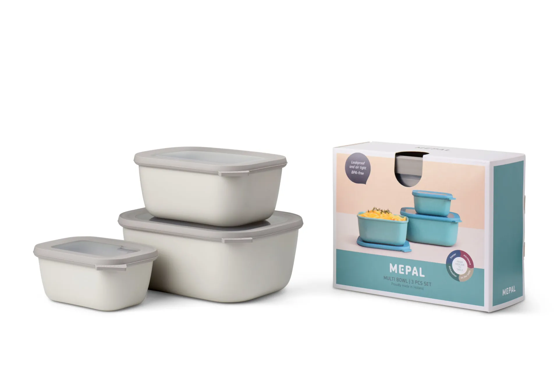Mepal Set Multischüssel Cirqula rechteckig hoch 3-teilig (750+1500+3000 ml) - Nordic white Best